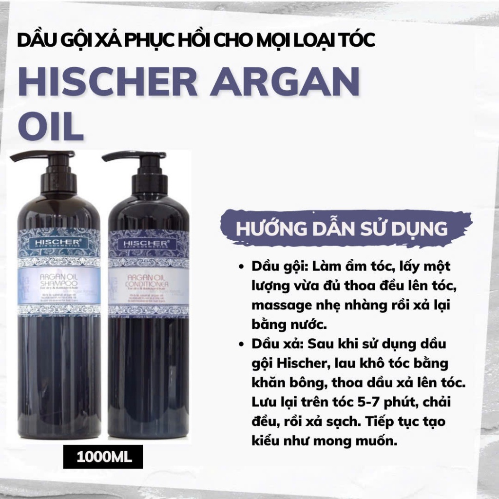 CẶP GỘI XẢ HISCHER PLUS ARGAN OIL 1000ML NGĂN NGỪA GÀU GIẢM RỤNG TÓC