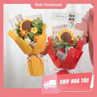 [Ảnh thật, có sẵn] Bó hoa len hướng dương mix hoa nhí 5 cánh móc len handmade làm quà tặng, tốt nghiệp