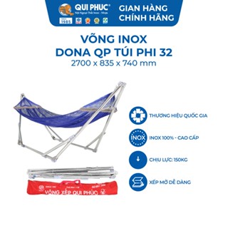 Võng Xếp Inox DONA QP Phi 32 – Chính Hãng Qui Phúc - Gấp Gọn Tiện Lợi, Khung Inox 201, Tải Trọng 150Kg