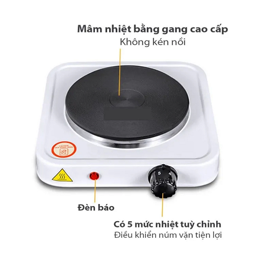 Bếp Điện Mini mâm gang Không Kén Nồi Bếp Điện Mini Pha Cafe, Trà, Nấu Nước, Hơ Lá Trầu