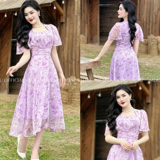 Đầm váy nữ voan hoa ( có mút ngực ) với tone màu tím nhẹ nhàng trẻ trung, tôn da cho các tình yêu đi tiệc, đi biển