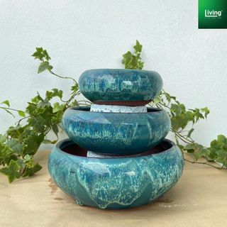 Chậu trồng cây gốm sứ Bát Tràng hình Ang bo hỏa biến có lỗ thoát nước | Living Decor