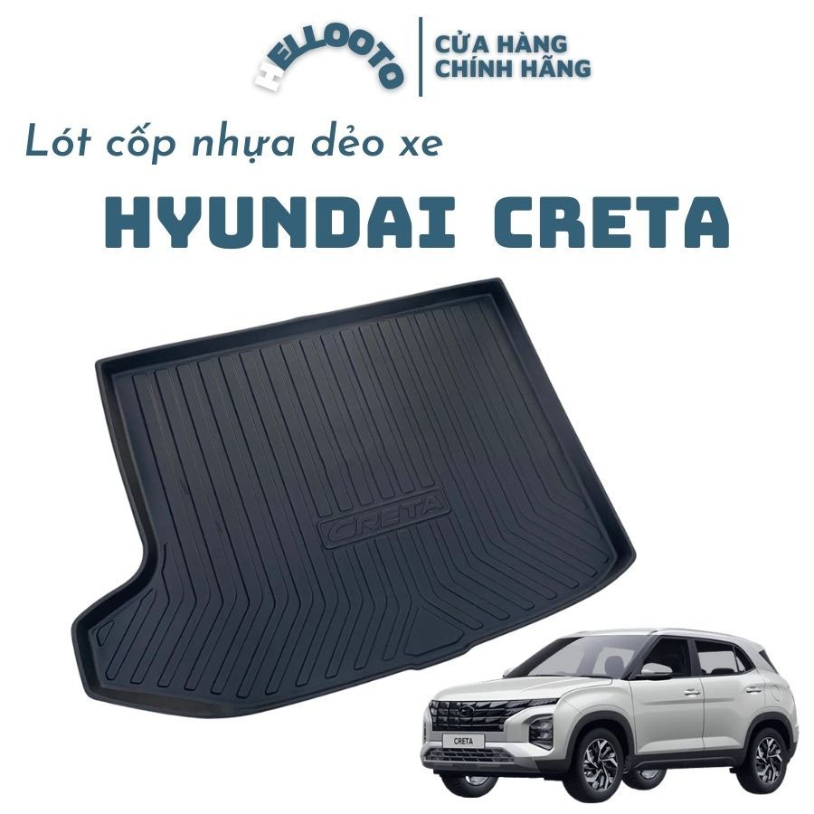 Lót cốp nhựa xe Hyundai Creta 2022 2023 2024 màu đen, chất liệu nhựa TPO dẻo ko mùi, dễ vệ sinh