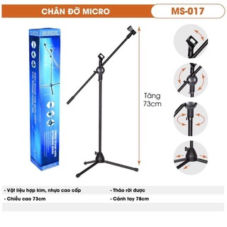 Giá đỡ micro, chân micro đứng ms 017 cho phòng thu âm chuyên nghiệp, xòe 3 chân vững chắc, có thể điều chỉnh cao thấp