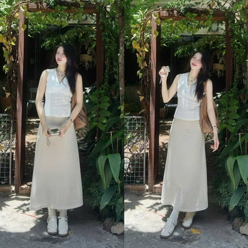 (ẢNH OLDSCHOOL) Áo ren xô cổ V sát nách buộc dây sau QC099 | BigBuy360 - bigbuy360.vn