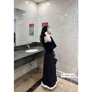  Set bộ đồ áo yếm kèm chân váy dáng dài phối bèo Set đồ nữ áo sát nách mix chân váy dài suông basic 