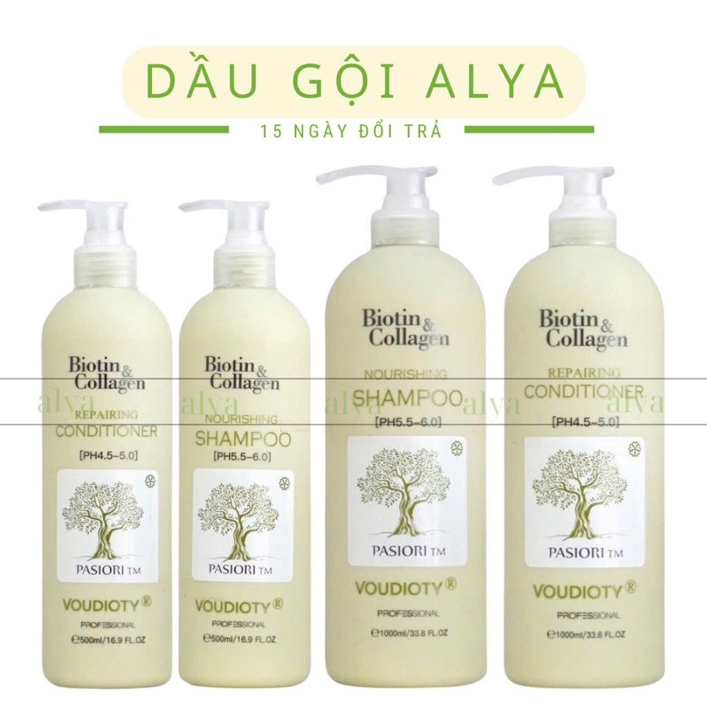Cặp Dầu Gội Xả Biotin Collagen Voudioty 1000ml. Ngăn Ngừa Rụng Tóc, Giảm Gàu, Kiềm Dầu, Phục Hồi Tóc Khô Xơ. ALYA