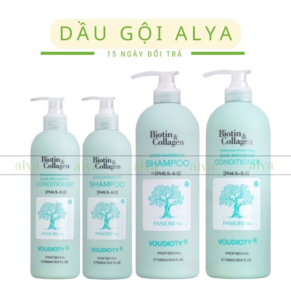 Cặp Dầu Gội Xả Biotin Collagen Voudioty 1000ml. Ngăn Ngừa Rụng Tóc, Giảm Gàu, Kiềm Dầu, Phục Hồi Tóc Khô Xơ. ALYA