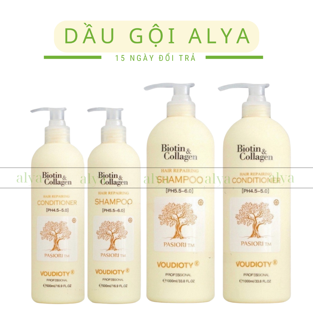 Cặp Dầu Gội Xả Biotin Collagen Voudioty 1000ml. Ngăn Ngừa Rụng Tóc, Giảm Gàu, Kiềm Dầu, Phục Hồi Tóc Khô Xơ. ALYA