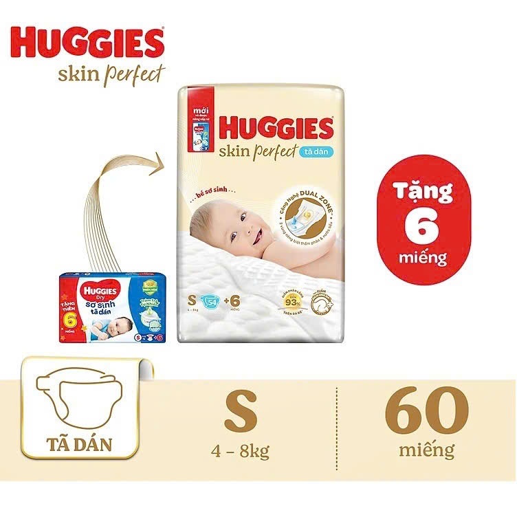 [CỘNG MIẾNG] Tã dán Huggies sơ sinh S54+6/S80+2 Size cho bé từ 4-8kg