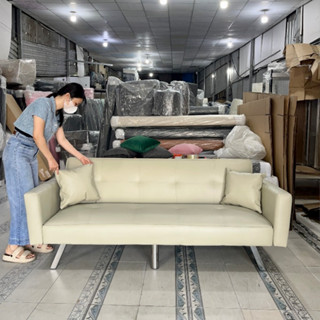  Sofa Bed Có Tay Vịn  Ghế Giường Thông Minh Đa Năng Gấp Gọn  Có 5 Chân Trụ Dài 1m4 1m9 Màu Kem Chất Giả Da Sang Trọng 