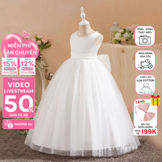 Đầm váy công chúa cho bé gái Tutupetti cổ tròn đính cườm đơn giản thanh lịch