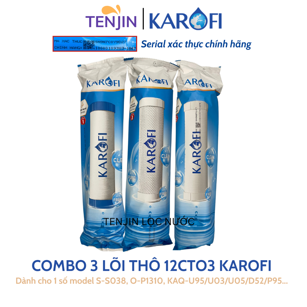 Bộ 3 lõi lọc nước Karofi 123 CTO(Lõi 2 CTO Lưới) Smax Duo Karofi - Dùng Cho Model S-S038, O-P1310, KAQ-U05P95, U95 (cũ)