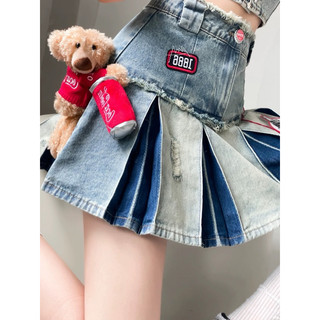 Chân váy gấu Coca denim xếp ly