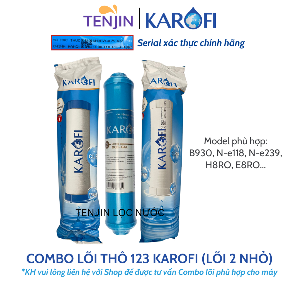 Combo 3 Lõi Lọc Nước Karofi 123 Dòng Smax Duo Với Lõi Số 2 OCB Nhỏ cắm nhanh dùng cho các máy N-e 239, B930 Karofi