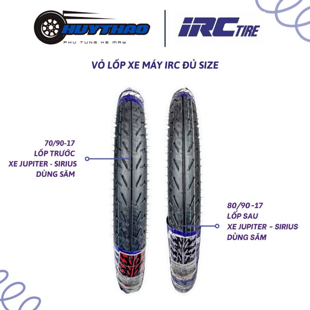 Vỏ Lốp xe máy IRC INOUE 70/90-17 + 80/90-17 gai xe Jupiter - Sirius lốp xài ruột