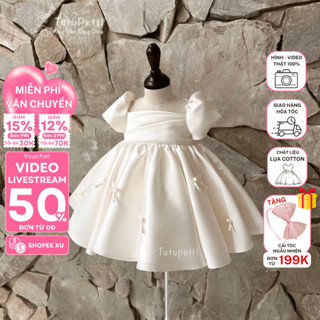 Đầm váy tiểu thư cho bé gái Tutupetti cổ voan đính nơ sang chảnh
