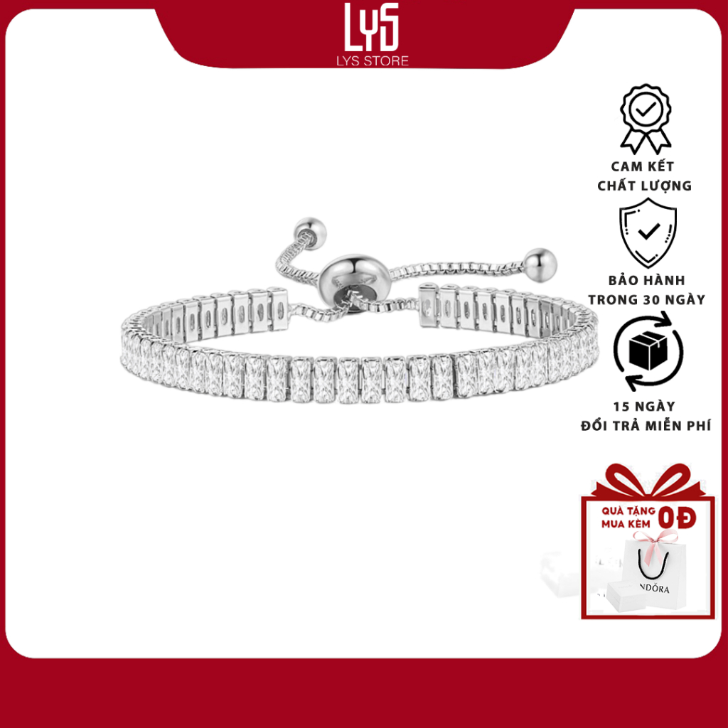 Vòng tay bạc Lys đính đá cao cấp bản to cá tính 2066SV Fullbox PAN
