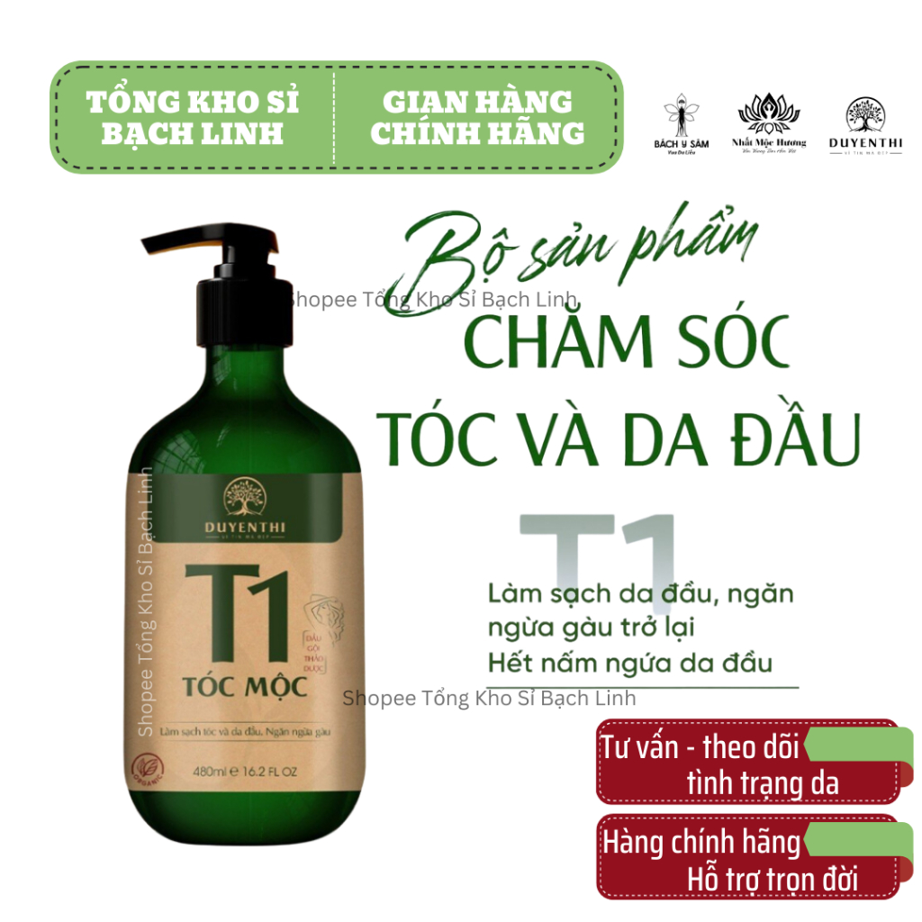 Dầu gội Thảo Dược Tóc Mộc T1 Duyên Thị và Dầu Xả Tóc Mộc T2 Duyên Thị - BẢO VỆ VÀ CHĂM SÓC TÓC