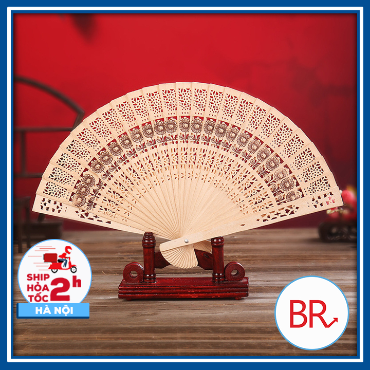 Quạt Gỗ Xếp Họa Tiết Cổ Trang Độc Đáo - Quạt Gỗ Thơm Chụp Ảnh Áo Dài Trang Trí Làm Tháp Bánh Cổ Điển 01747