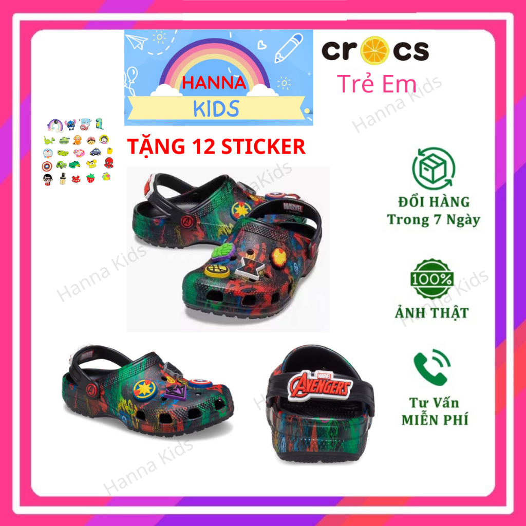  Dép Cross Classic Siêu Nhân MARVEL AVENGERS cho bé trai trẻ em nam HannaKids Sục Cros giày xục Croc Clog Kid Size 27 28 