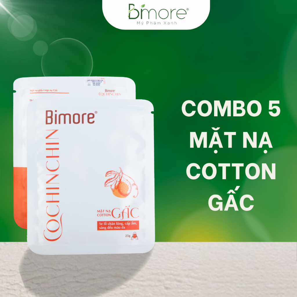 Combo 5 mặt nạ Cotton Gấc Bimore cấp ẩm se khít lỗ chân lông
