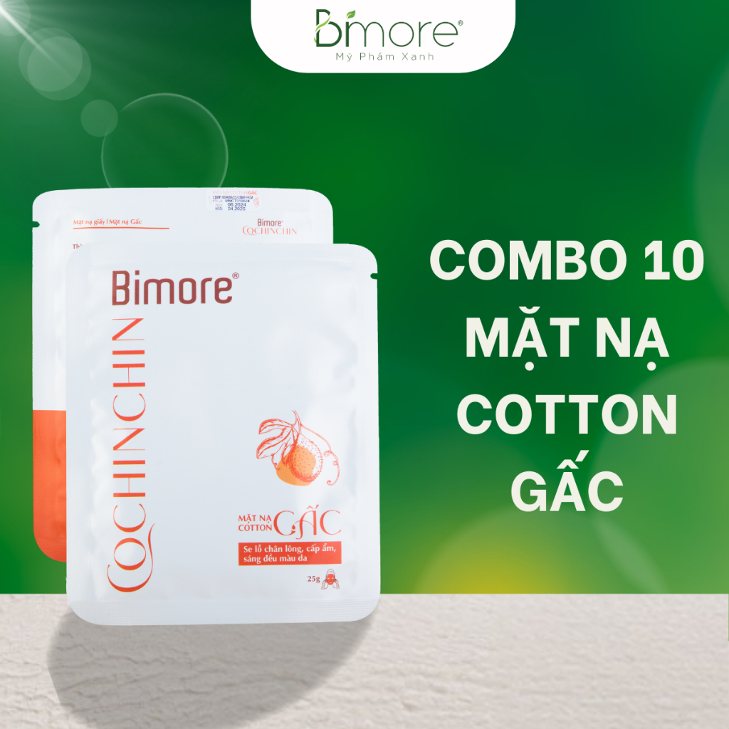 Combo 10 Mặt nạ Cotton Gấc Bimore giúp cấp ẩm se khít lỗ chân lông 10 miếng