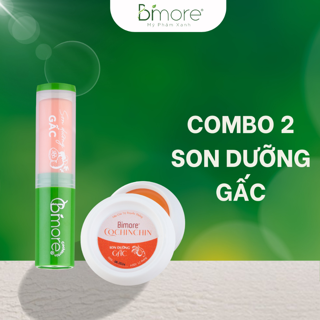 Combo 2 Son dưỡng Gấc Bimore giảm thâm dưỡng ẩm làm hồng môi 2 thỏi