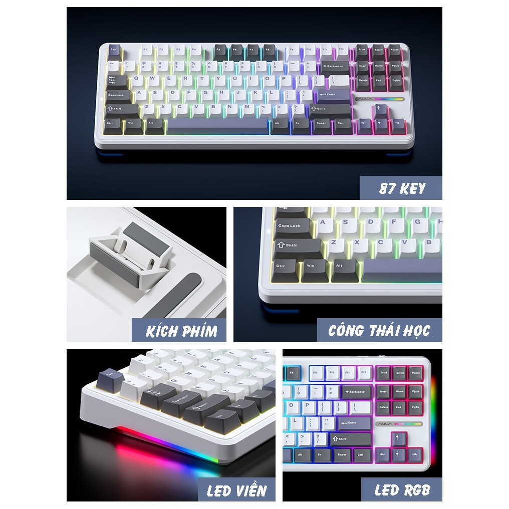 Bàn phím cơ AULA F87- 3 mode kết nối- LED RGB-87 phím- Hỗ trợ Hotswap- Có app Macro | BigBuy360 - bigbuy360.vn