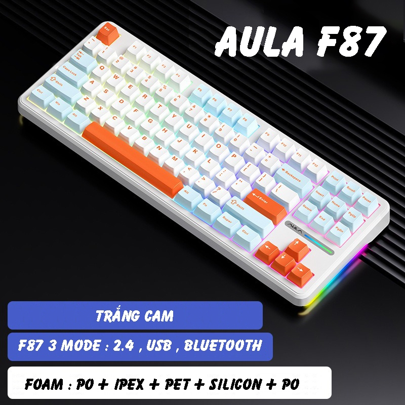 Bàn phím cơ AULA F87- 3 mode kết nối- LED RGB-87 phím- Hỗ trợ Hotswap- Có app Macro | BigBuy360 - bigbuy360.vn