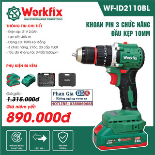 [LOẠI 1] Máy khoan pin WORKFIX 21V, Động cơ KHÔNG CHỔI THAN - Tăng kèm bộ phụ kiện 24 chi tiết