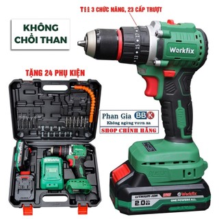 [LOẠI 1] Máy khoan pin WORKFIX 21V, Động cơ KHÔNG CHỔI THAN - Tăng kèm bộ phụ kiện 24 chi tiết