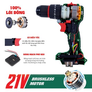 [LOẠI 1] Máy khoan pin WORKFIX 21V, Động cơ KHÔNG CHỔI THAN - Tăng kèm bộ phụ kiện 24 chi tiết
