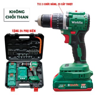 [LOẠI 1] Máy khoan pin WORKFIX 21V, Động cơ KHÔNG CHỔI THAN - Tăng kèm bộ phụ kiện 24 chi tiết
