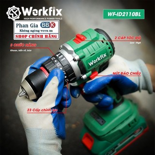 [LOẠI 1] Máy khoan pin WORKFIX 21V, Động cơ KHÔNG CHỔI THAN - Tăng kèm bộ phụ kiện 24 chi tiết