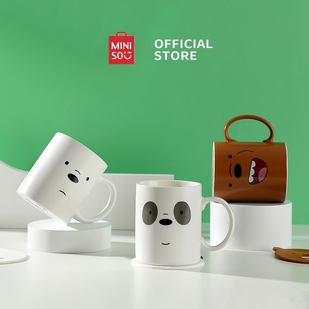 Cốc sứ Miniso phiên bảng We Bare Bears đáng yêu kèm miếng lót ly Nhập Khẩu