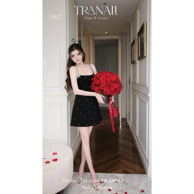 Váy Đầm Dự Tiệc Nữ 2 Dây Đính Ngọc Trai Sang Chảnh