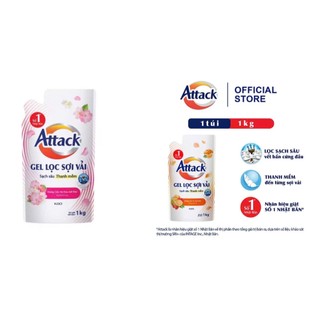 Nước giặt gel attack túi 1kg thanh lọc sợi vải với mùi hương thiên nhiên đậm đặc từ trái cây tươi mát và hoa anh đào