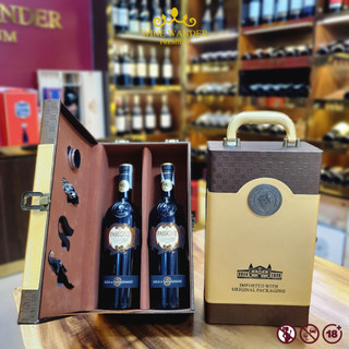  Bộ sưu tập Hộp quà tặng hộp da vàng kèm 2 chai Rượu Vang nhập khẩu cao cấp Pháp Ý - Wine Wander 