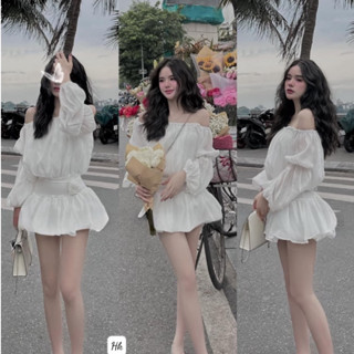   Tặng Kèm Hoa Cài Jump Váy Voan Tơ Trễ VaiJ.179”Bloom Dress” Liền Quần Bí Tiểu Thư 