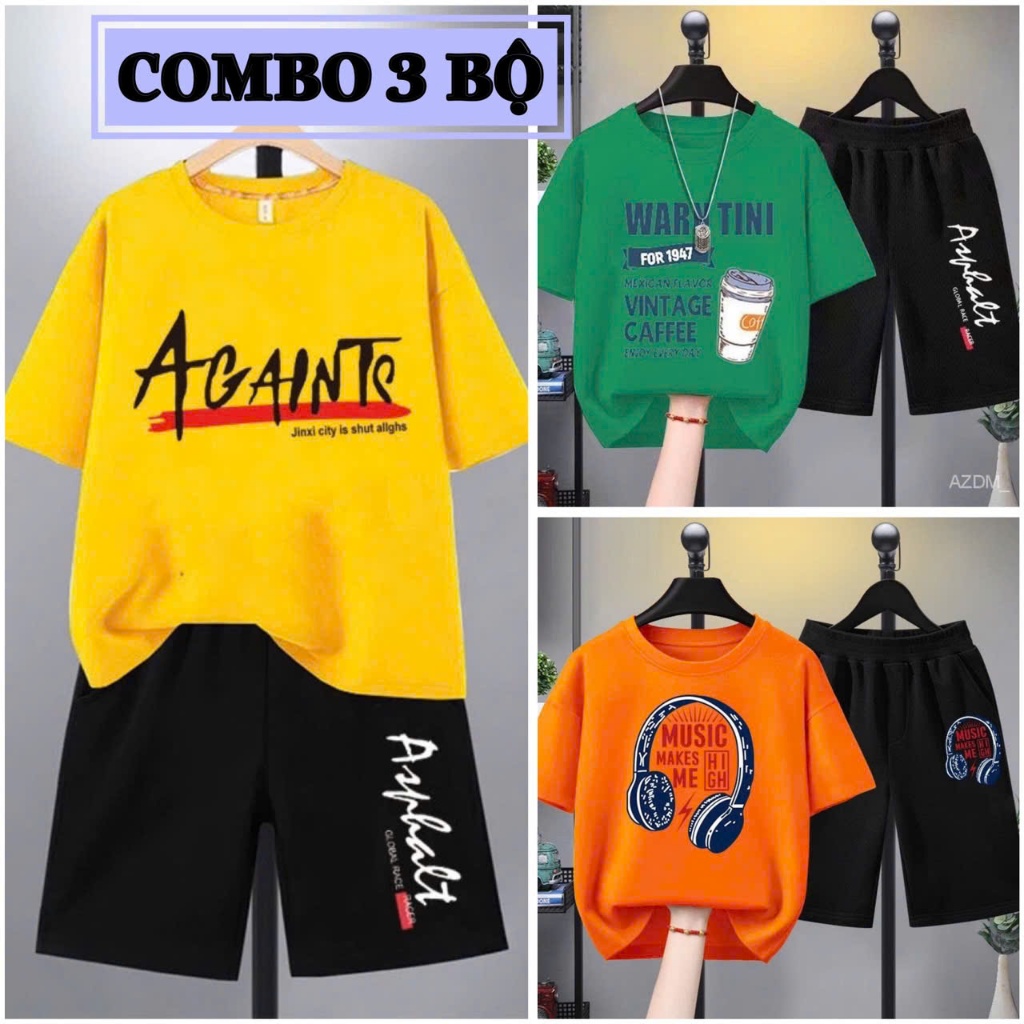 COMBO 3 Bộ quần áo bé trai size đại 17-40kg. Bộ đồ cho bé trai 5-14 tuổi (Againts_Ly Cafe_Tai Phone)