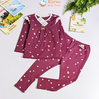 Bộ thu đông bé gái VNXK kiểu áo váy quần dài chất vải len xốp tổ ong mềm, ấm áp, họa tiết xinh xắn