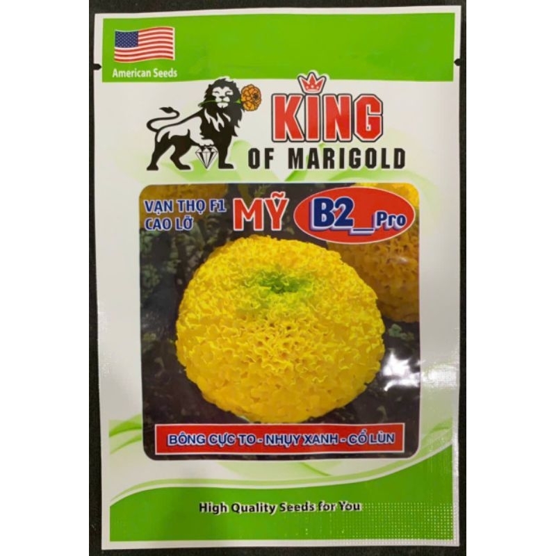 Hạt giống hoa vạn thọ rồng vàng b2 pro.bông cực to, nhụy xanh, cổ lùn, gói 1g.