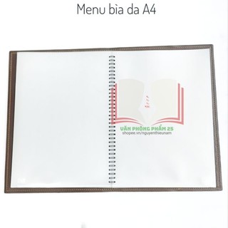 Menu bìa da A4. Ruột 20 lá.