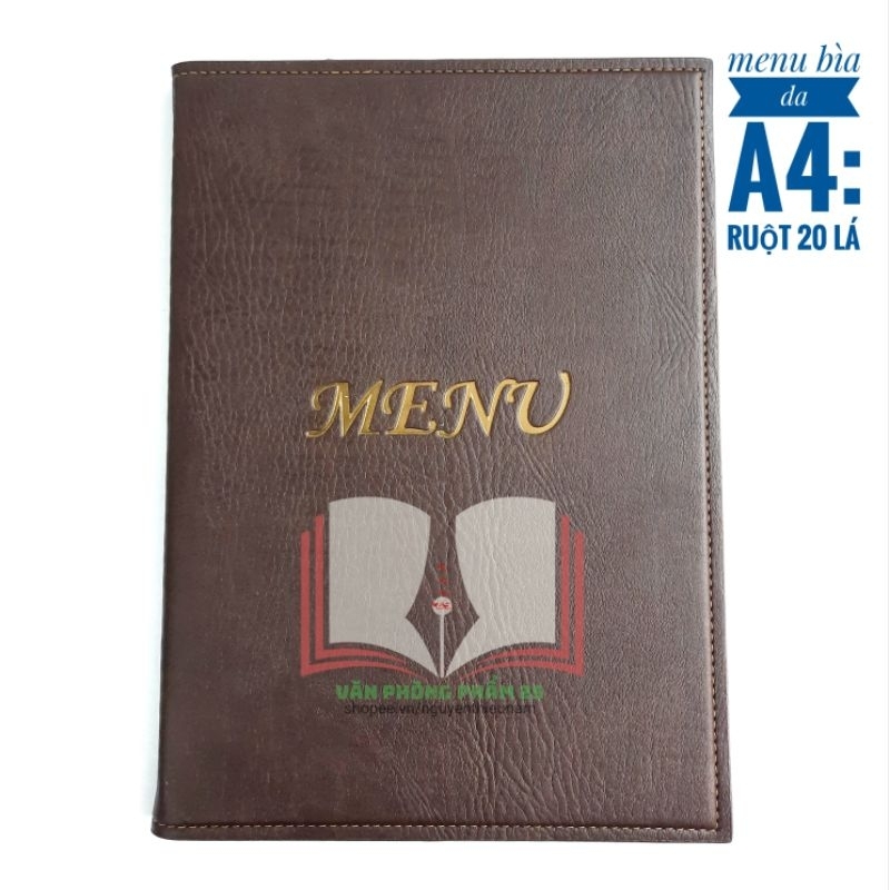Menu bìa da A4. Ruột 20 lá.