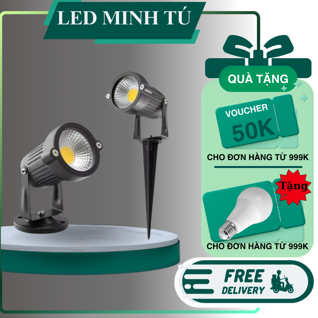 [GIAO HỎA TỐC] ĐÈN LED RỌI CẮM CỎ SÂN VƯỜN ĐẾ NGỒI ÁNH SÁNG VÀNG 5W