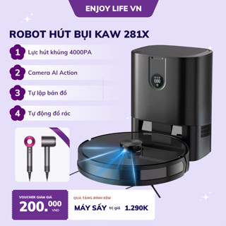 Robot hút bụi thông minh KAW - Cao cấp chính hãng, lực hút 3200Pa, làm sạch 200m², bảo hành 12 tháng