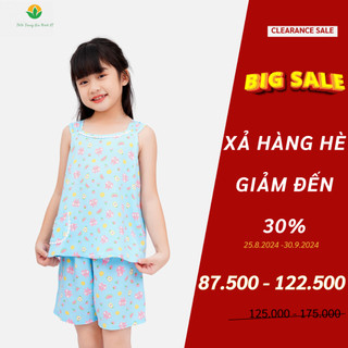 Bộ đồ lanh quần đùi áo hai dây cổ ren bé gái Việt Thắng chất lanh mềm mại, thoáng mát - B62.2205