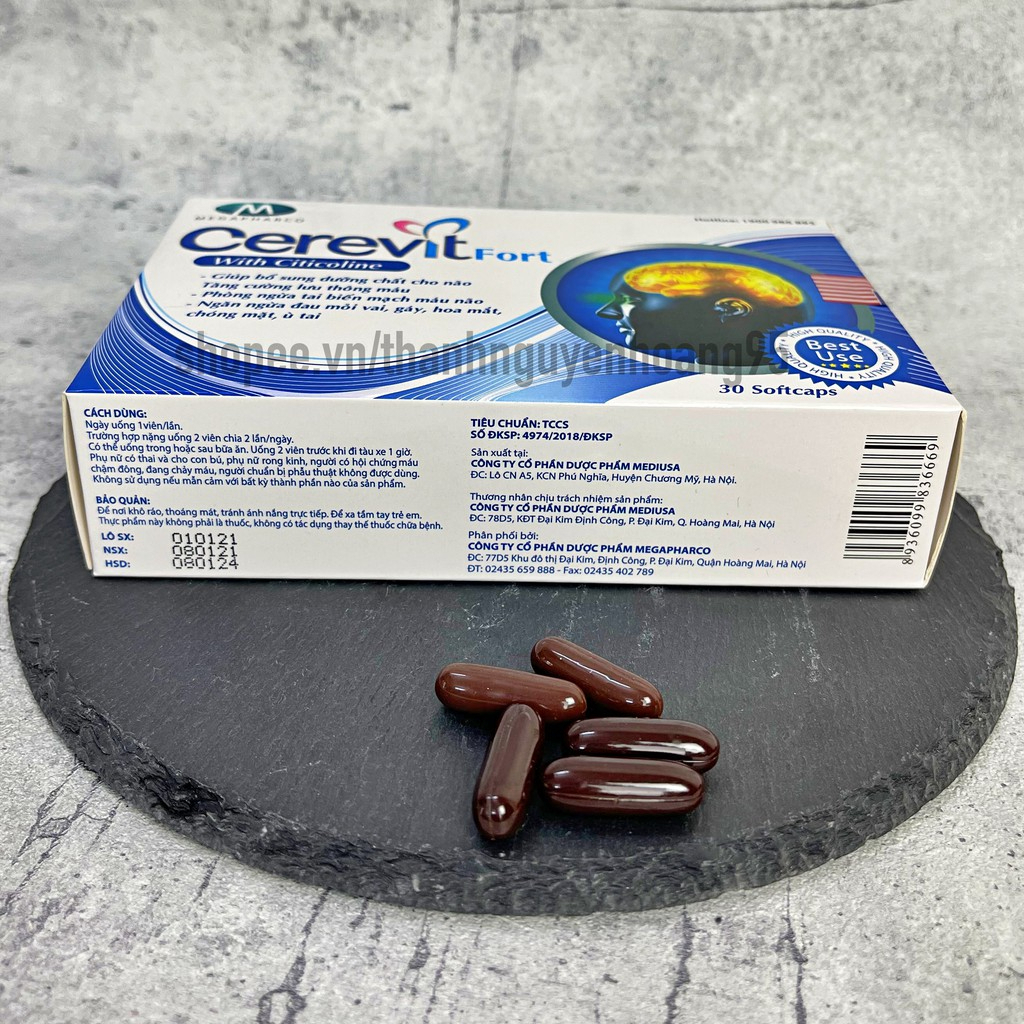 Bổ não CEREVIT FORT Tăng cường trí nhớ, hoạt huyết dưỡng não Hộp 30 viên