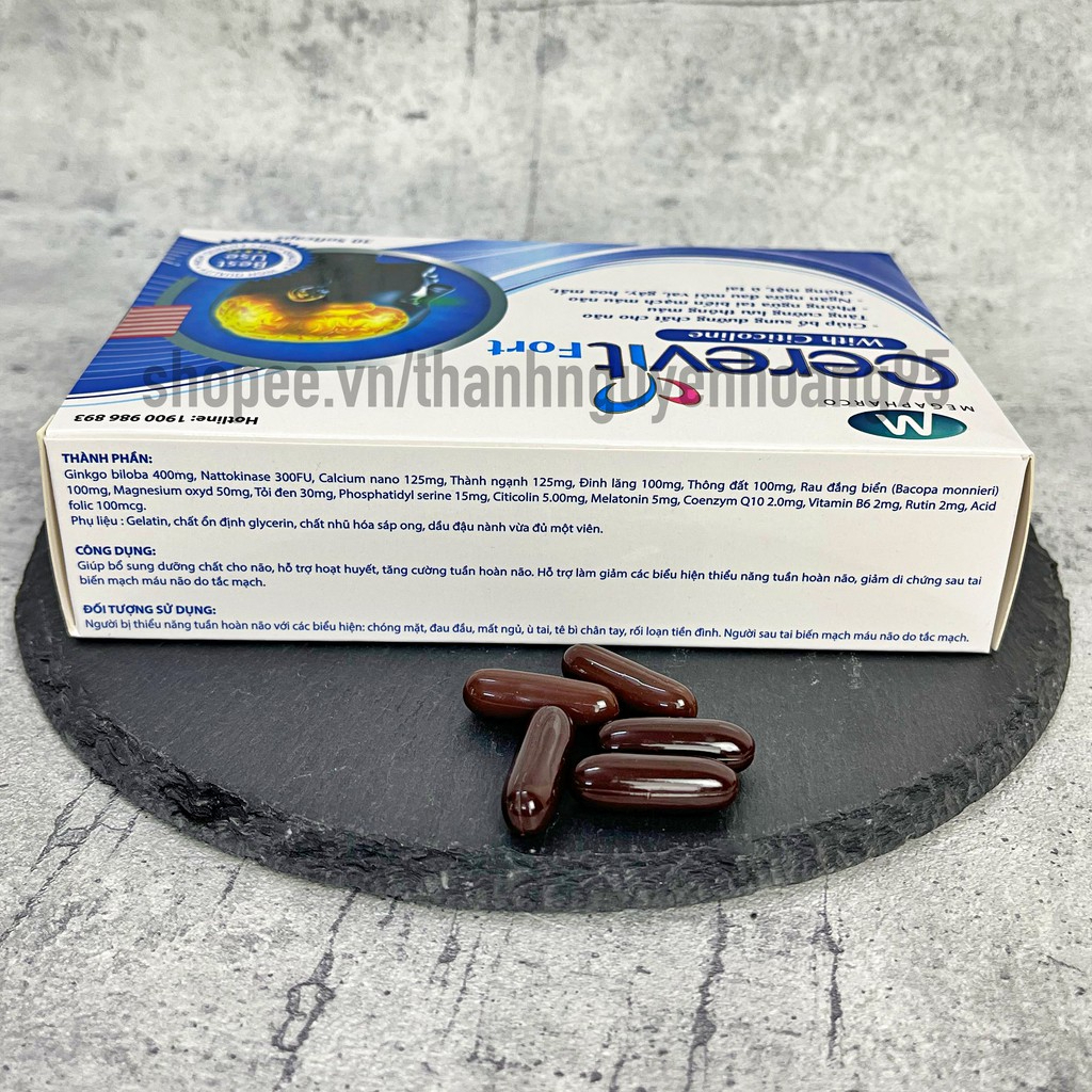 Bổ não CEREVIT FORT Tăng cường trí nhớ, hoạt huyết dưỡng não Hộp 30 viên